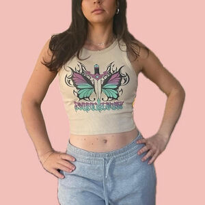 🧡 2 for 10$ New Girl Order Butterfly & Dagger Knife Crop Top